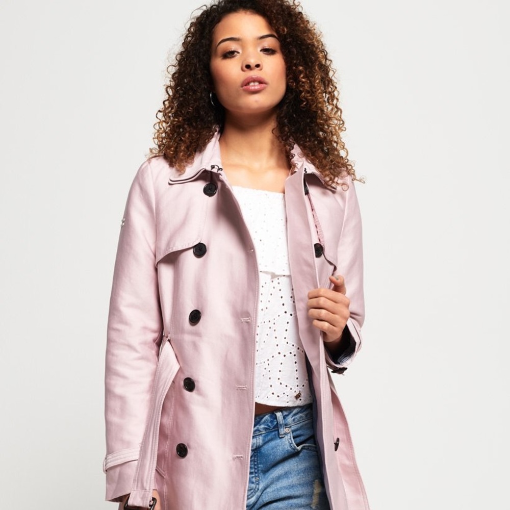 Superdry Cropped Trench Coat Pink M